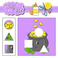 Cut and glue. Game for kids. Education developing worksheet. Cartoon character. Color activity page. Hand drawn. Isolated vector illustration. St. Patrick's day.