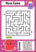 Square maze. Game for kids. Funny labyrinth. Education developing worksheet. Activity page. Puzzle for children. Cartoon style. Riddle for preschool. Logical conundrum. Color vector illustration.