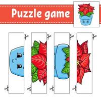 Puzzle game for kids. Cutting practice. Christmas theme. Education developing worksheet. Activity page. Cartoon character. vector