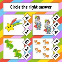 Circle the right answer. Education developing worksheet. Activity page with pictures. Game for children. Color isolated vector illustration. Funny character. Cartoon style.