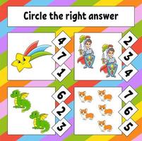 Circle the right answer. Education developing worksheet. Activity page with pictures. Game for children. Color isolated vector illustration. Funny character. Cartoon style.