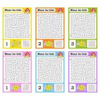 Square maze. Game for kids. Puzzle for children. Labyrinth conundrum. Color vector illustration. Find the right path. The development of logical and spatial thinking.