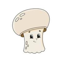 Mushroom champignon. Cute character. Colorful vector illustration. Cartoon style. Isolated on white background. Design element. Template for your design, books, stickers, cards, posters, clothes.