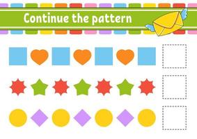 Continue the pattern. Education developing worksheet. Game for kids. Activity page. Puzzle for children. Riddle for preschool. Flat isolated vector illustration. Cute cartoon style.