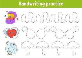 Handwriting pactice. Education developing worksheet. Activity page. Valentine's Day. Color game for children. Isolated vector illustration. Cartoon character.