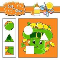 Cut and glue. Game for kids. Education developing worksheet. Cartoon character. Color activity page. Hand drawn. Isolated vector illustration. St. Patrick's day.