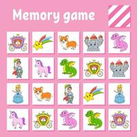 Memory game for kids. Education developing worksheet. Activity page with pictures. Puzzle game for children. Logical thinking training. Isolated vector illustration. Funny character. Cartoon style.