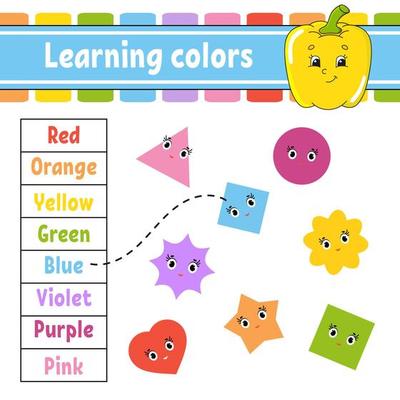 Learning colors. Education developing worksheet. Activity page with pictures. Game for children. Isolated vector illustration. Funny character. Cartoon style.