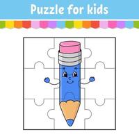 Puzzle game for kids. Jigsaw pieces. Color worksheet. Activity page.Isolated vector illustration. Cartoon style.