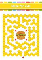 Rectangular color maze. Game for kids. Funny labyrinth. Education developing worksheet. Activity page. Puzzle for children. Cartoon character. Logical conundrum. Vector illustration.