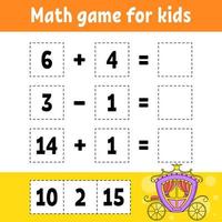 Math game for kids. Education developing worksheet. Activity page with pictures. Game for children. Color isolated vector illustration. Funny character. Cartoon style.