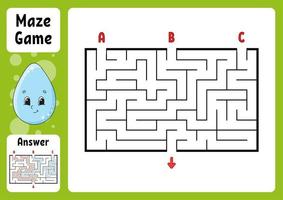 Rectangle maze. Game for kids. Three entrances, one exit. Puzzle for children. Labyrinth conundrum. Color vector illustration. Find the right path. With answer. Cartoon character. Education worksheet.