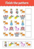 Finish the pattern. Cut and play. Education developing worksheet. Activity page.Cartoon character. vector