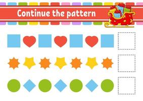 Continue the pattern. Education developing worksheet. Game for kids. Activity page. Puzzle for children. Riddle for preschool. Flat isolated vector illustration. Cute cartoon style.