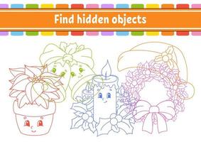 Find hidden object. Education developing worksheet. Activity page with pictures. Color contour. Logical thinking training. Isolated vector illustration. Funny character. Cartoon style.