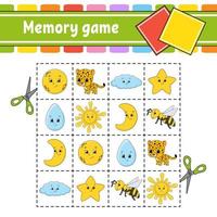 Memory game for kids. Education developing worksheet. Activity page with pictures. Puzzle game for children. Logical thinking training. Isolated vector illustration. Funny character. Cartoon style.