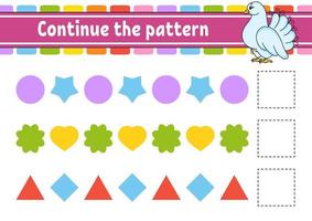 Continue the pattern. Education developing worksheet. Game for kids. Activity page. Puzzle for children. Riddle for preschool. Flat isolated vector illustration. Cute cartoon style.