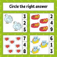 Circle the right answer. Education developing worksheet. Activity page with pictures. Valentine's Day. Game for children. Color isolated vector illustration. Funny character. Cartoon style.