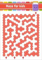 Rectangular color maze. Game for kids. Funny labyrinth. Education developing worksheet. Activity page. Puzzle for children. Cartoon character. Logical conundrum. Vector illustration.