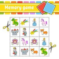 Memory game for kids. Education developing worksheet. Activity page with pictures. Puzzle game for children. Logical thinking training. Isolated vector illustration. Funny character. Cartoon style.