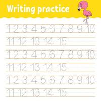 Trace and write. Handwriting practice. Learning numbers for kids. Education developing worksheet. Activity page. Game for toddlers and preschoolers. Isolated vector illustration in cute cartoon style.