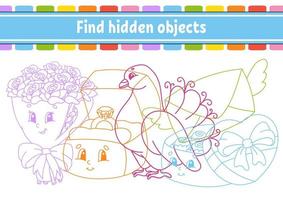 Find hidden object. Education developing worksheet. Activity page with pictures. Color contour. Logical thinking training. Isolated vector illustration. Funny character. Cartoon style.