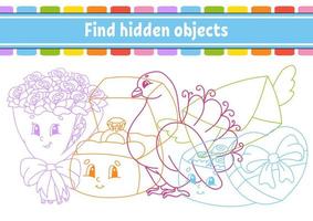 Find hidden object. Education developing worksheet. Activity page with pictures. Color contour. Logical thinking training. Isolated vector illustration. Funny character. Cartoon style.