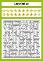 Square maze. Game for kids. Puzzle for children. Labyrinth conundrum. Color vector illustration. Find the right path. The development of logical and spatial thinking.