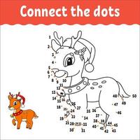 Christmas deer. Dot to dot game. Draw a line. Handwriting practice. Learning numbers for kids. Activity worksheet. Coloring book. With answer. Isolated vector illustration. Cartoon character.