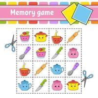 Memory game for kids. Education developing worksheet. Activity page with pictures. Puzzle game for children. Logical thinking training. Isolated vector illustration. Funny character. Cartoon style.