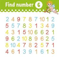 Find number. Education developing worksheet. Activity page with pictures. Game for children. Color isolated vector illustration. Funny character. Cartoon style.