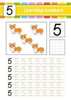 Trace and write. Handwriting practice. Learning numbers for kids. Education developing worksheet. Activity page. Isolated vector illustration in cute cartoon style.