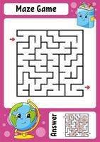 Square maze. Game for kids. Funny labyrinth. Education developing worksheet. Activity page. Puzzle for children. Cartoon style. Back to school. Logical conundrum. Color vector illustration.