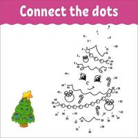 Dot to dot. Draw a line. Handwriting practice. Learning numbers for kids. Activity worksheet. With answer. Game for toddler. Isolated vector illustration. Cute character. Cartoon style.