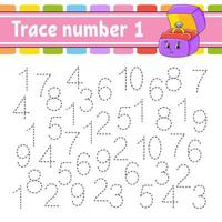 Trace number. Handwriting practice. Learning numbers for kids. Education developing worksheet. Activity page. Game for toddlers and preschoolers. Isolated vector illustration in cute cartoon style.