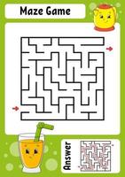 Square maze. Game for kids. Funny labyrinth. Education developing worksheet. Activity page. Puzzle for children. Cartoon style. Riddle for preschool. Logical conundrum. Color vector illustration.