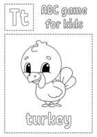 ABC game for kids. Alphabet coloring page. Cartoon character. Word and letter. Vector illustration.