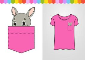 Cute character in shirt pocket. Rabbit bunny animal. Colorful vector illustration. Cartoon style. Isolated on white background. Design element.