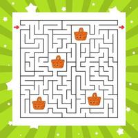 Square maze. Game for kids. Puzzle for children. Labyrinth conundrum. Color vector illustration. Find the right path. Isolated vector illustration. Cartoon character.