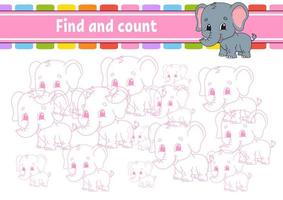 Find and count. Education developing worksheet. Activity page with pictures. Puzzle game for children. Logical thinking training. Isolated vector illustration. Funny character. Cartoon style.