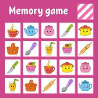 Memory game for kids. Education developing worksheet. Activity page with pictures. Puzzle game for children. Logical thinking training. Isolated vector illustration. Funny character. Cartoon style.