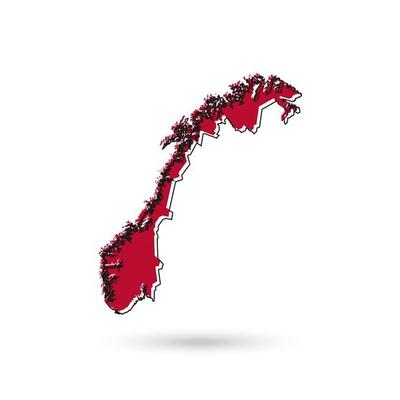 Red Map of Norway highly detailed.