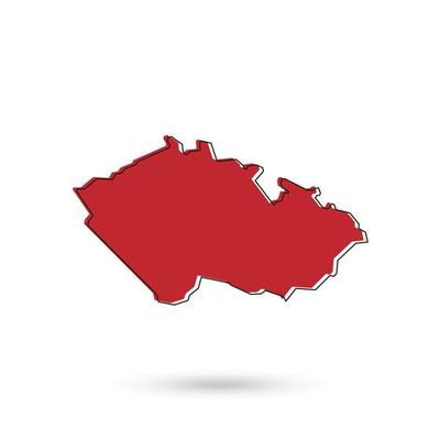 red Map of Czech Republic on White Background