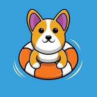 Cute Corgi Floating With Swimming Tires Illustration vector