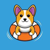 lindo corgi flotando con neumáticos de natación ilustración vector