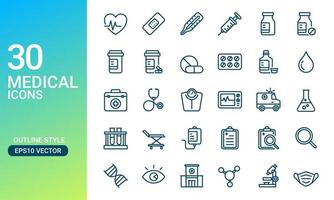 Medical and health icons set in outlined style. Perfect for design element from healthcare service app. Hospital and clinic UI UX vector