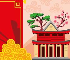 chinese building flower vector