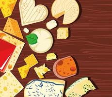 cheeses on wood table vector