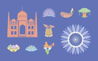 conjunto de iconos de la india vector