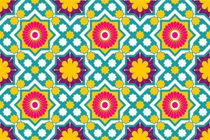 Patrón sin fisuras con motivos étnicos indios y marruecos coloridos con diseño de fondo tradicional de la naturaleza para alfombras, papel tapiz, ropa, envoltura, batik, tela, estilo de bordado de ilustración vectorial.